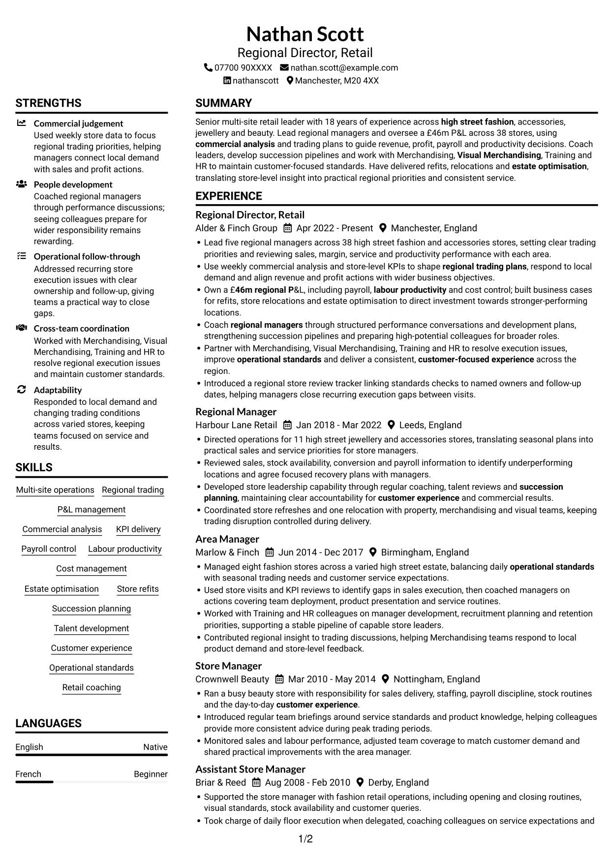 CV example — page 1