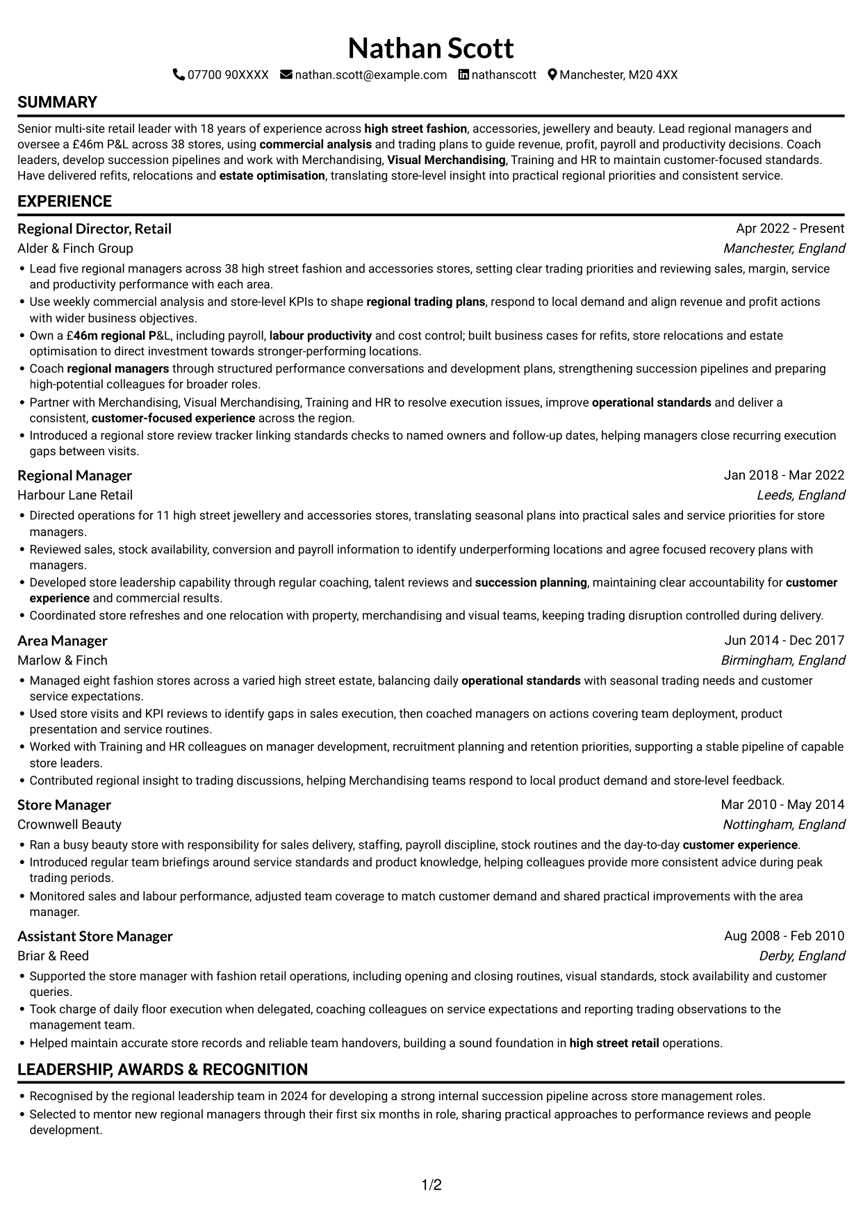CV example — page 1