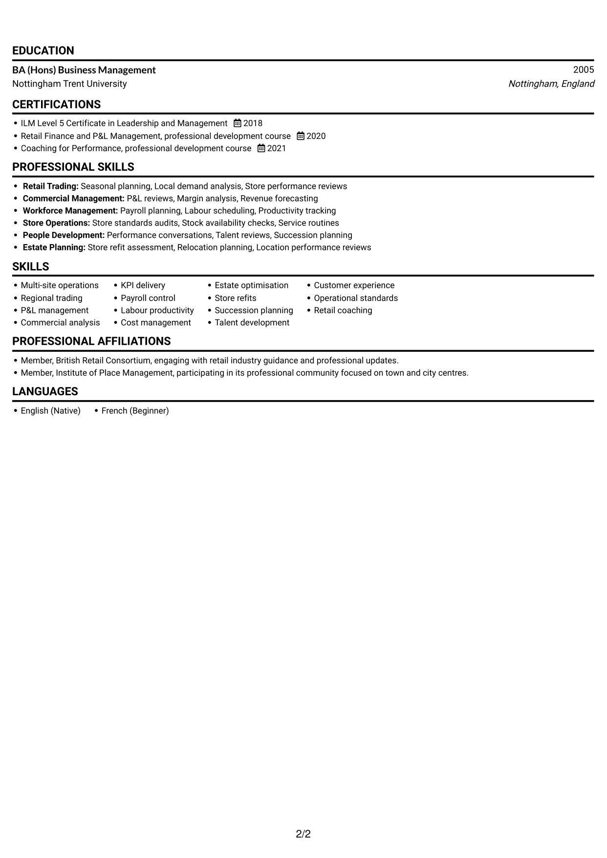 CV example — page 2