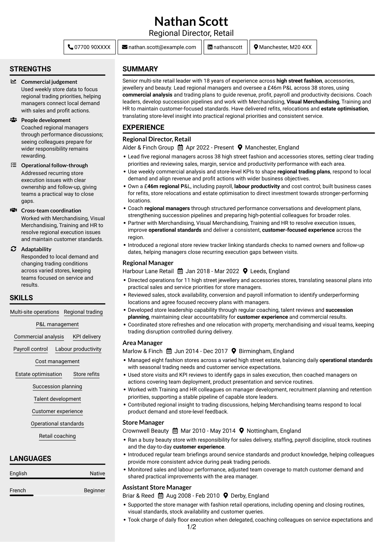 CV example — page 1