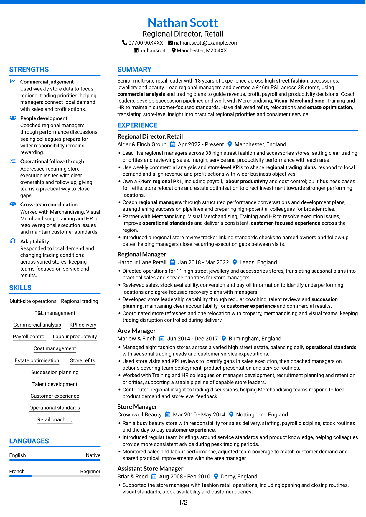 CV example — page 1