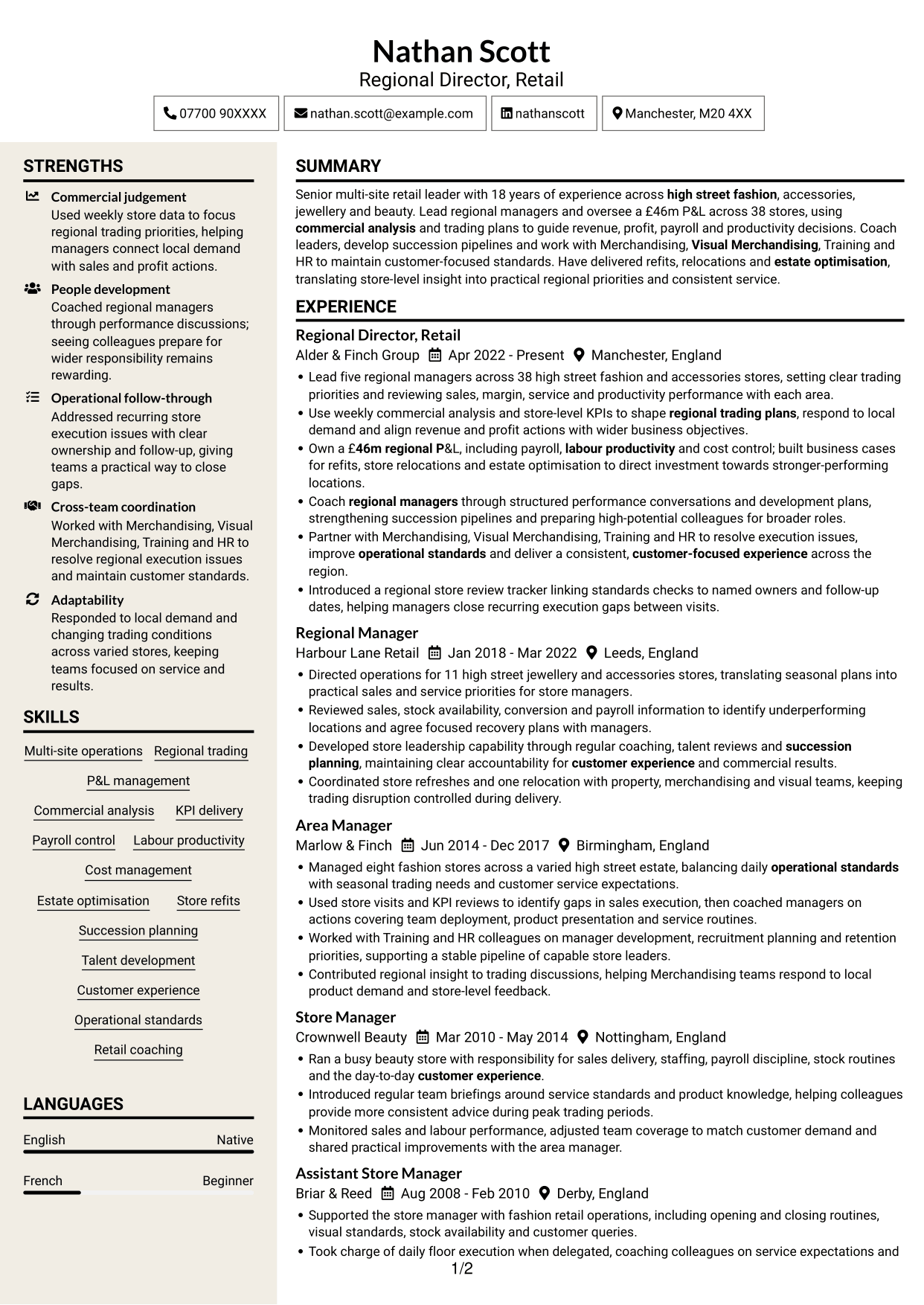 CV example — page 1