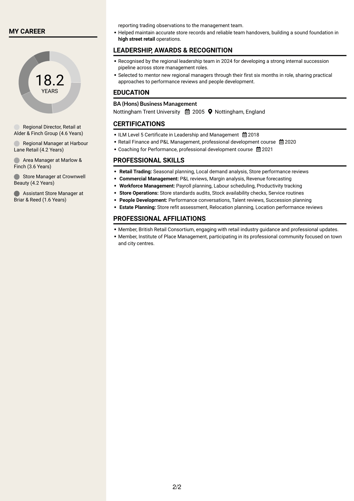 CV example — page 2