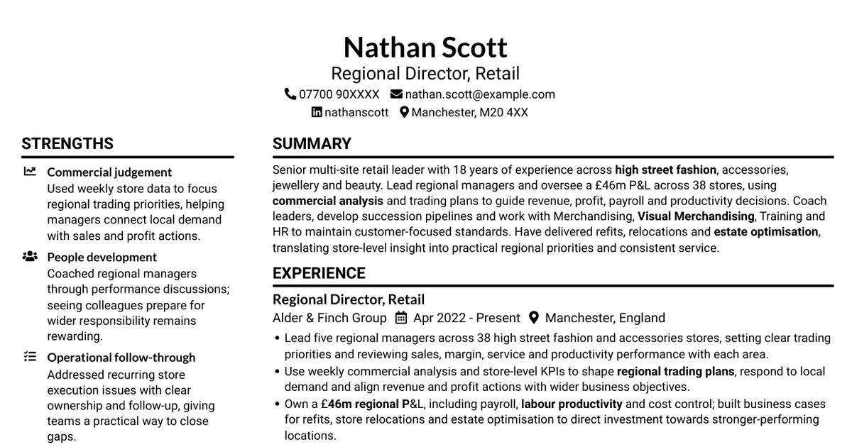 Regional Head of Retail - Multi-site Retail Operations CV
