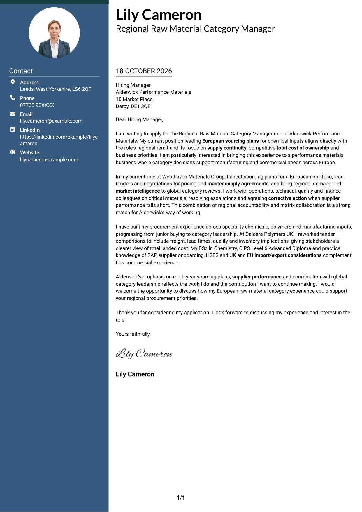 Cover letter example — page 1