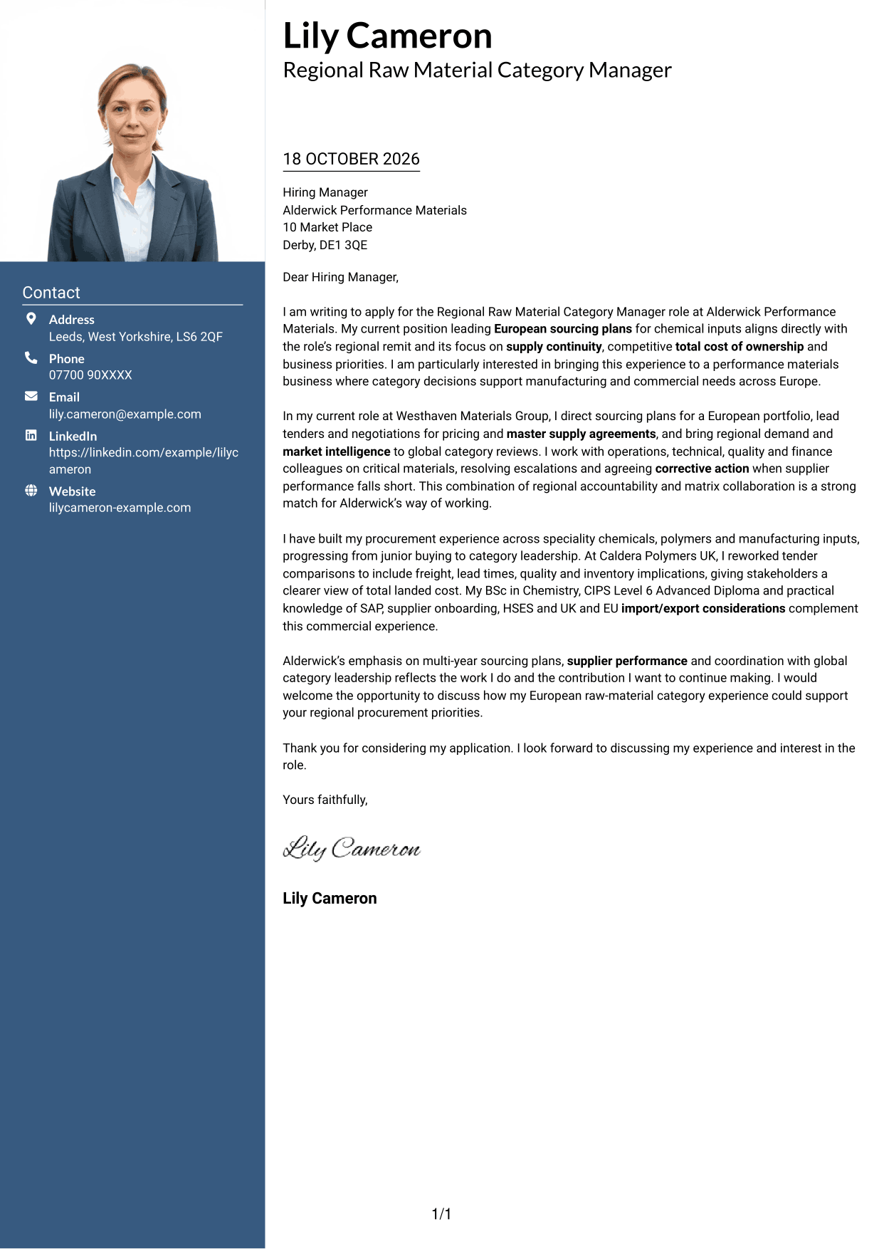 Cover letter example — page 1