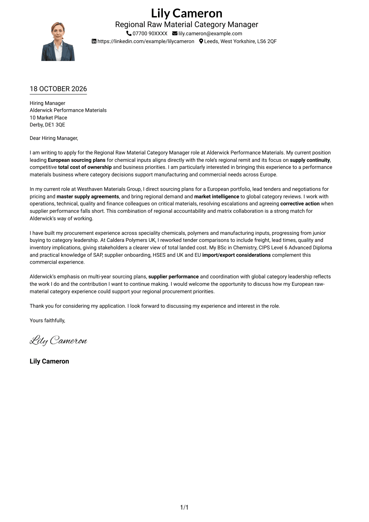 Cover letter example — page 1