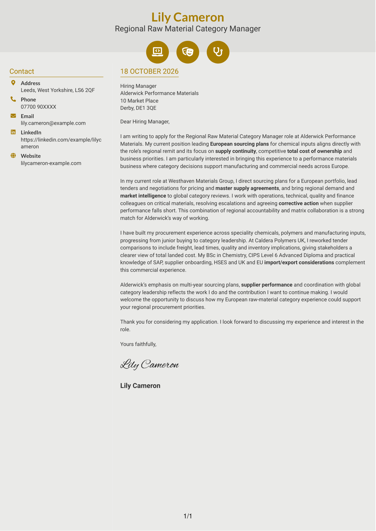 Cover letter example — page 1