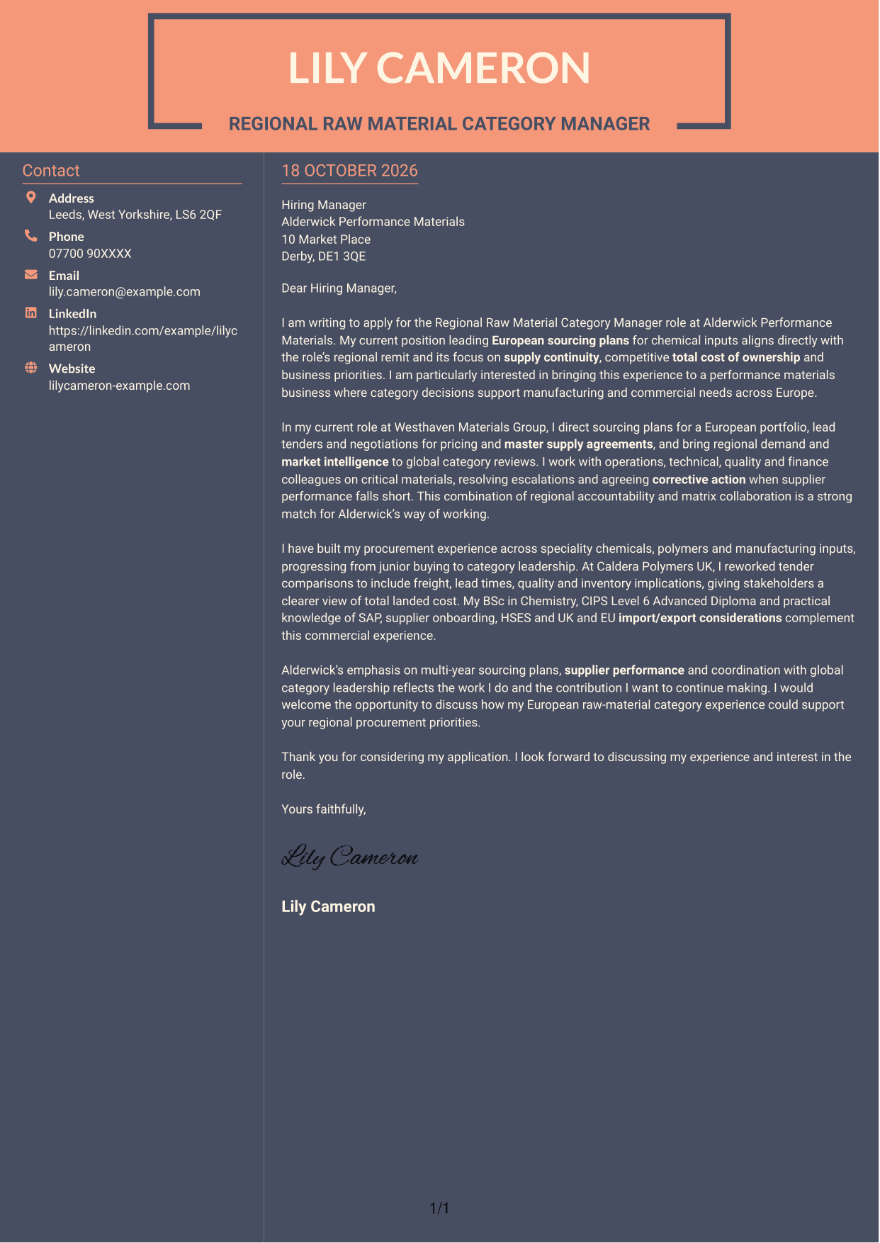 Cover letter example — page 1