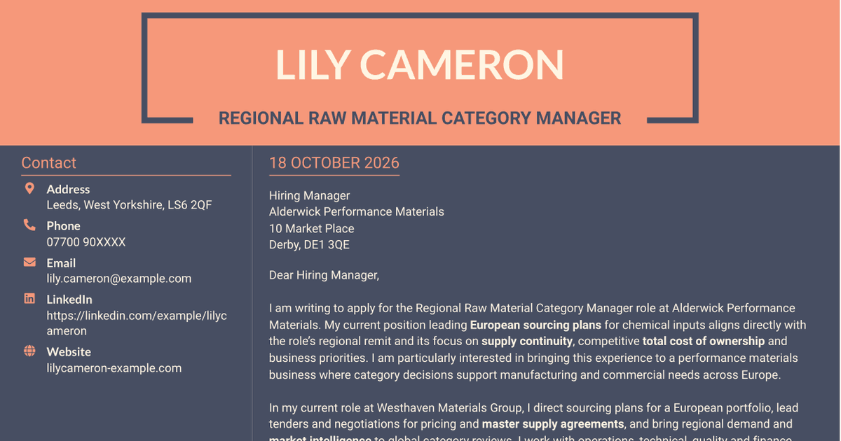 7 Regional Raw Material Category Manager Cover Letter Templates with Example