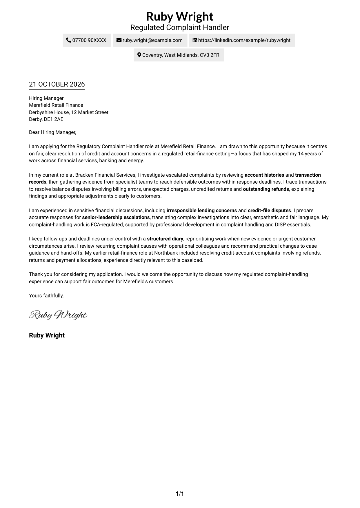 Cover letter example — page 1