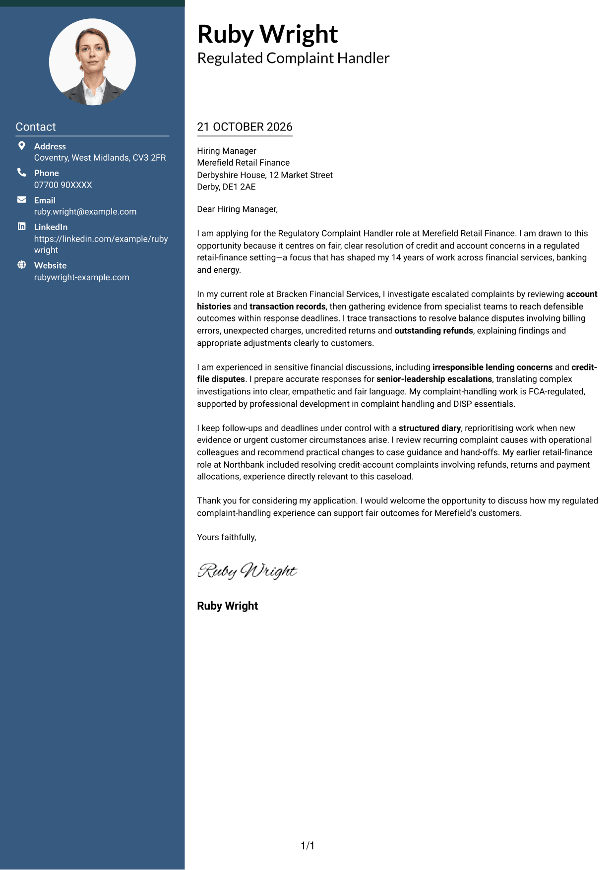 Cover letter example — page 1