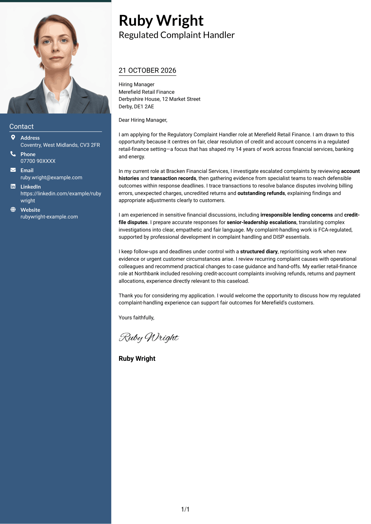 Cover letter example — page 1