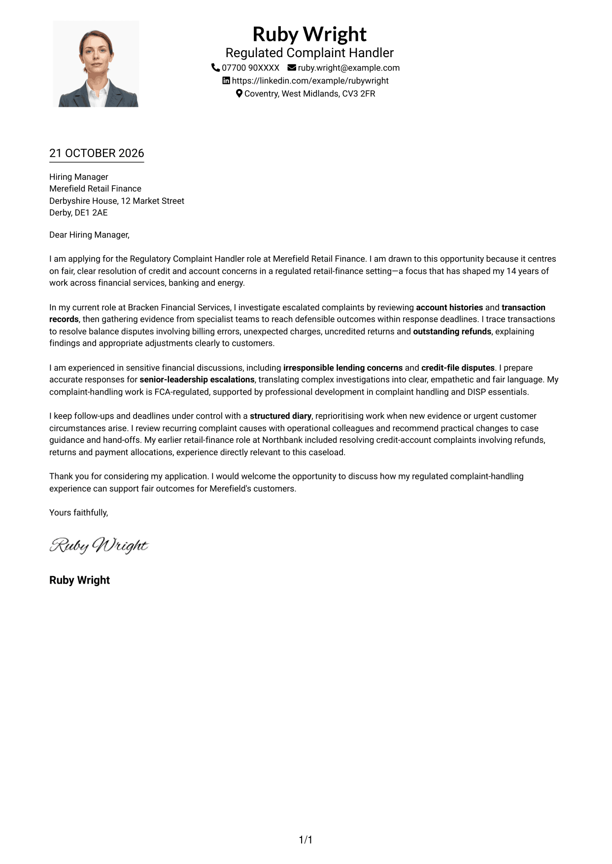 Cover letter example — page 1