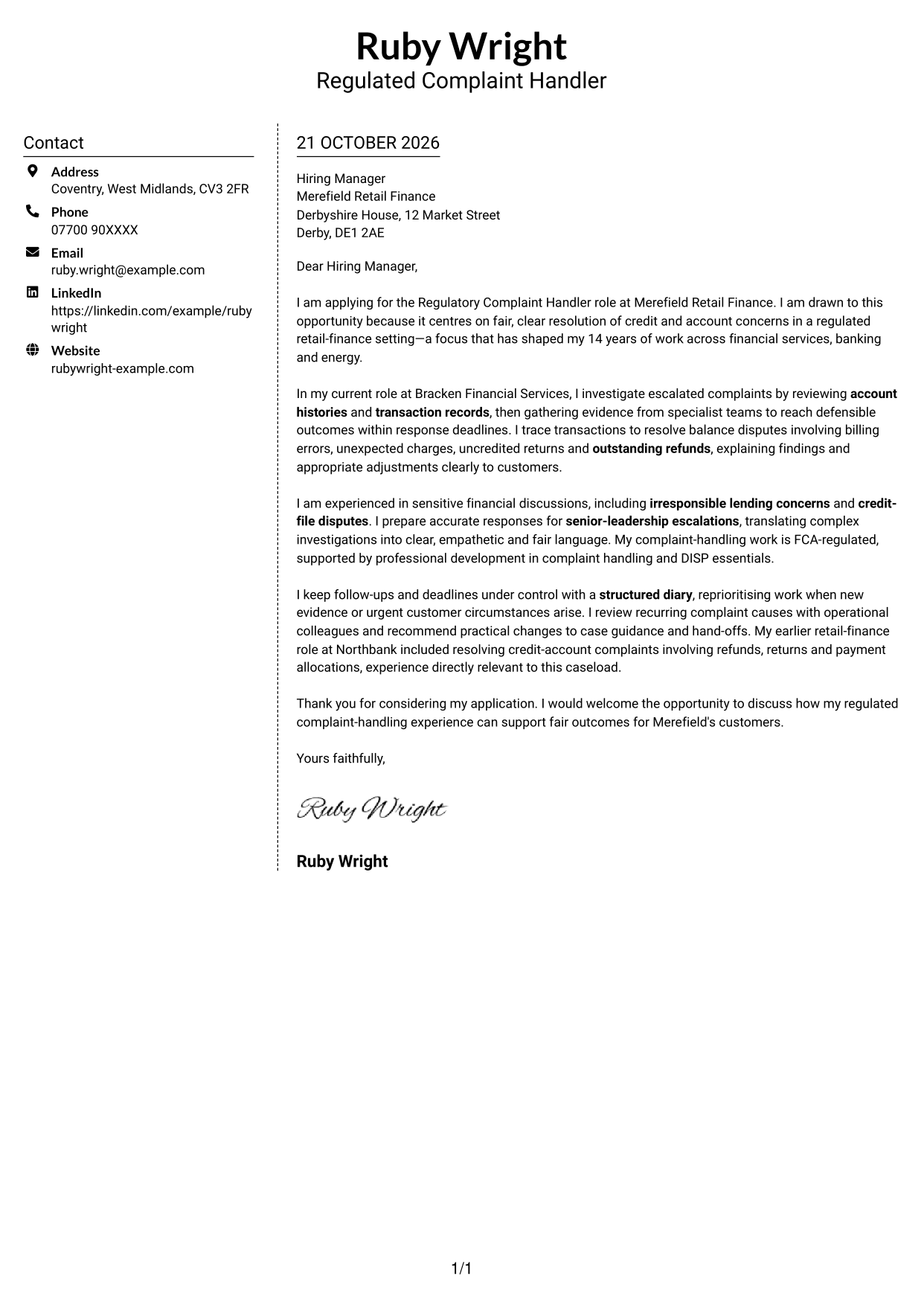Cover letter example — page 1