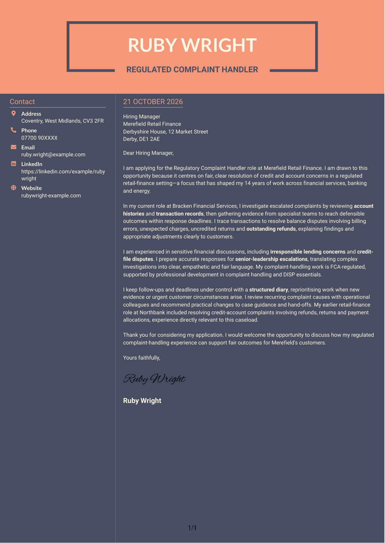 Cover letter example — page 1
