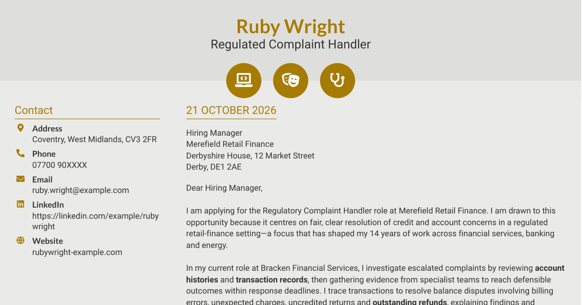 7 Regulatory Complaint Handler - Financial Services Cover Letter Templates with Example