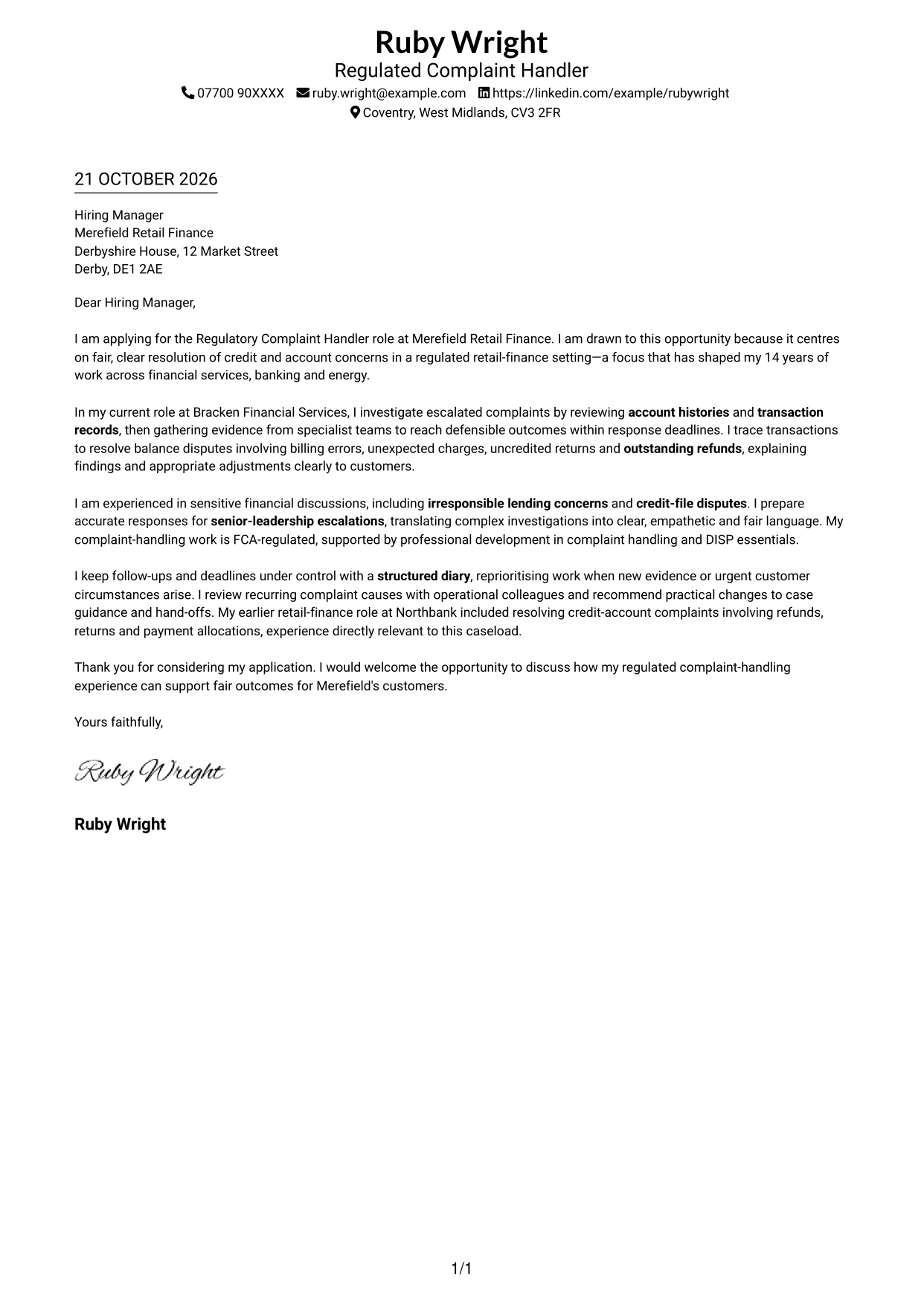 Cover letter example — page 1