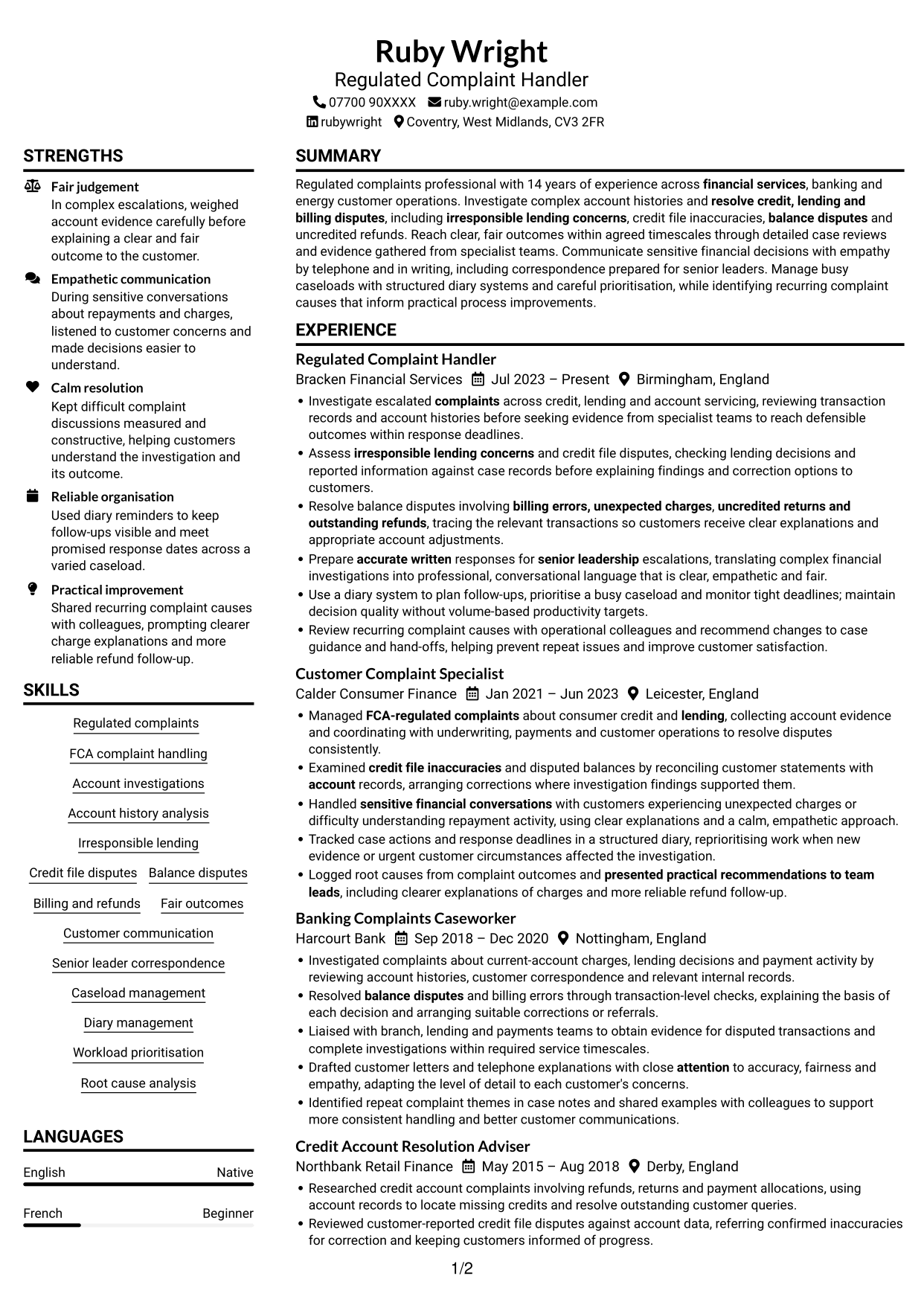CV example — page 1