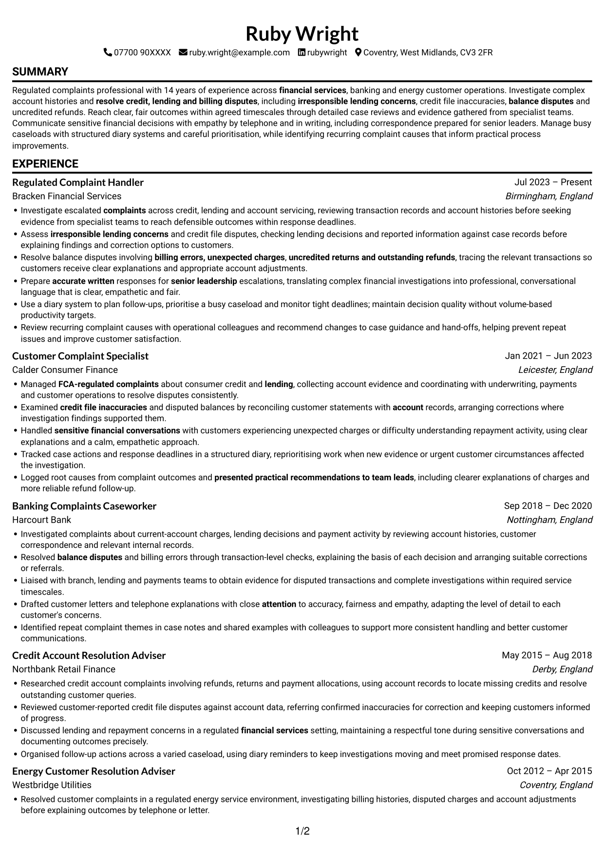 CV example — page 1