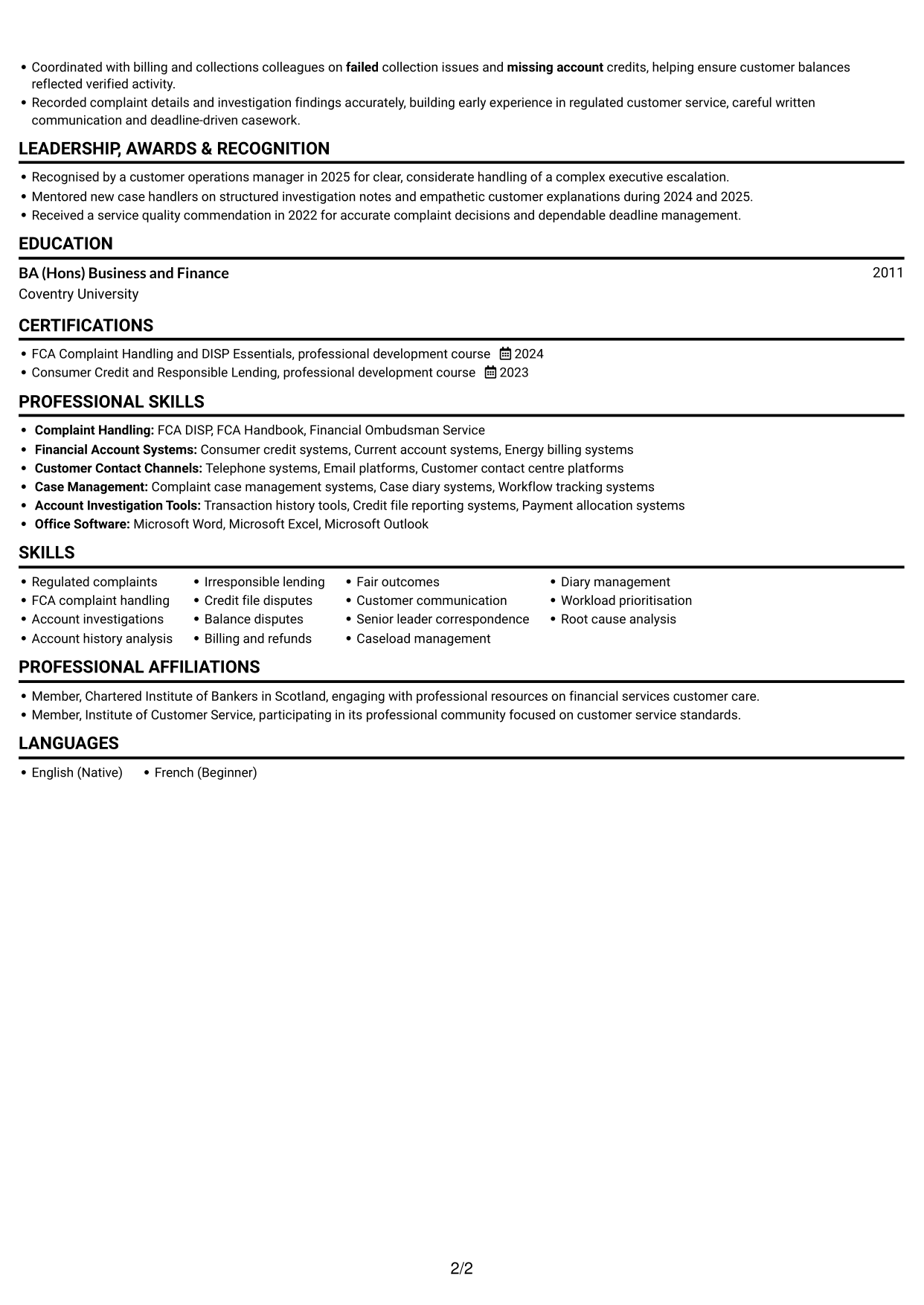 CV example — page 2
