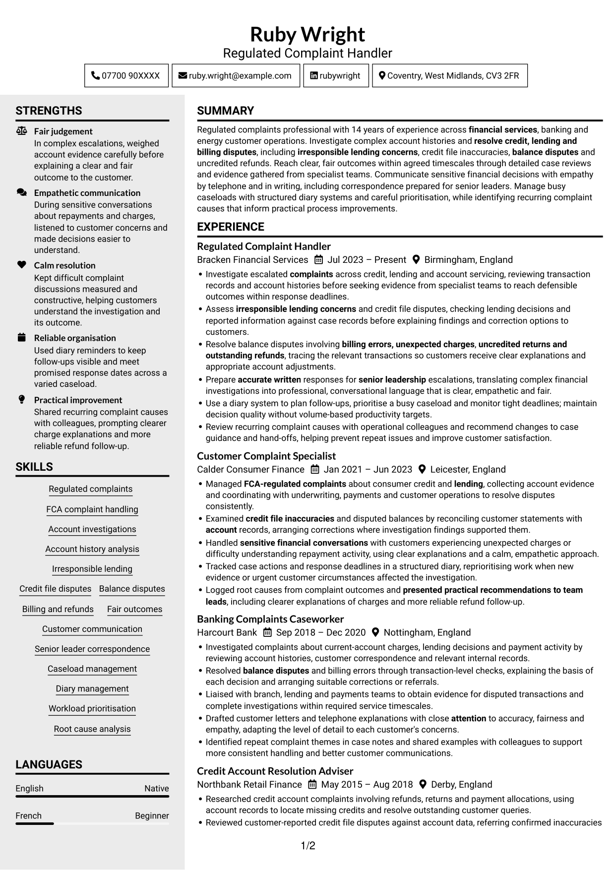 CV example — page 1