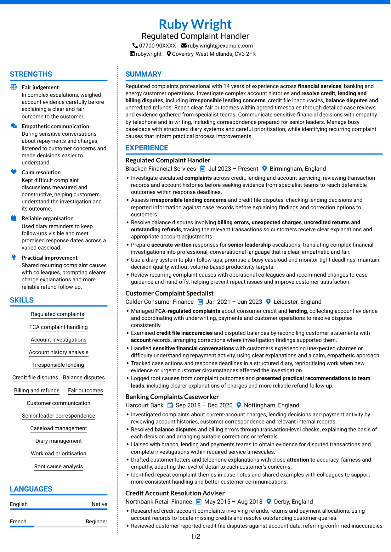 CV example — page 1