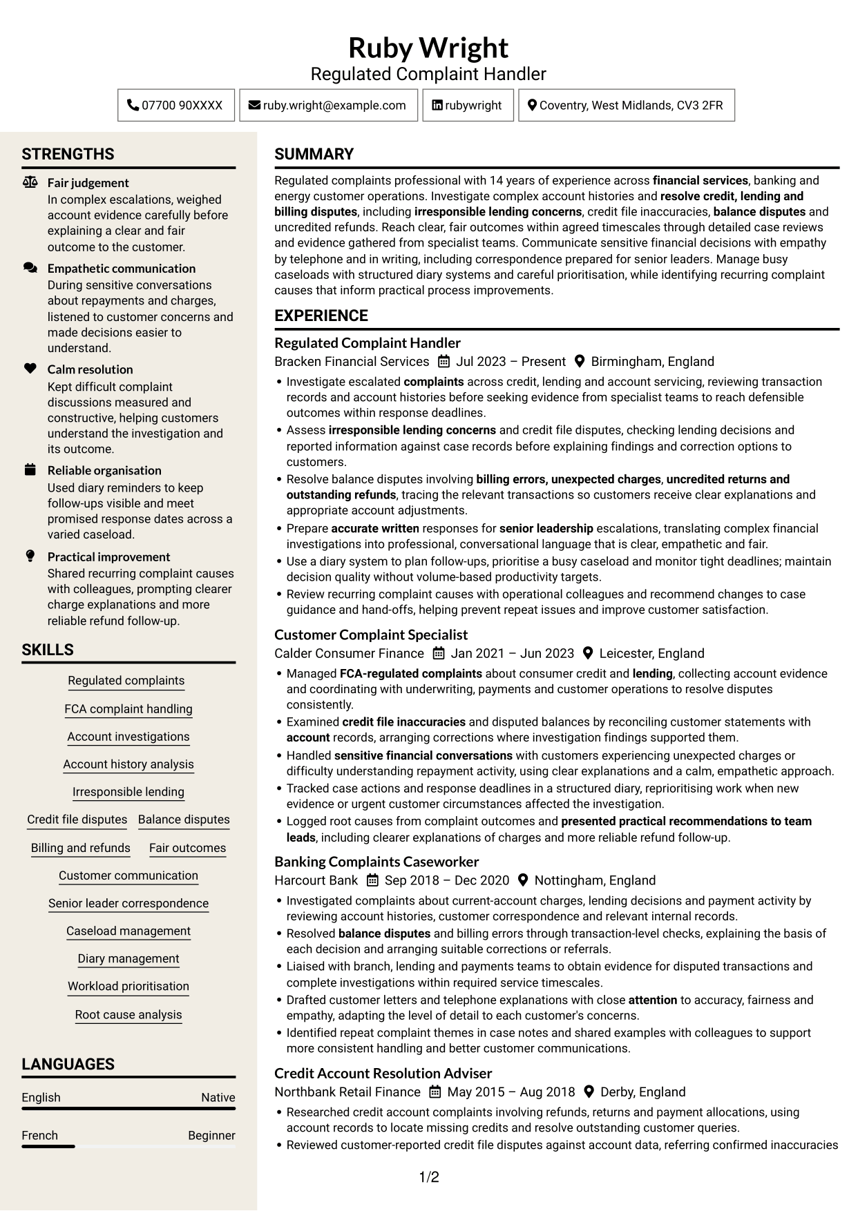 CV example — page 1