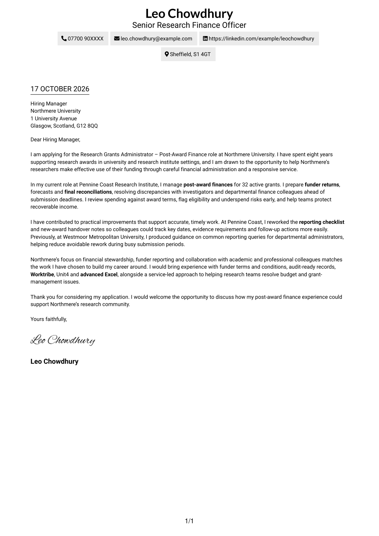 Cover letter example — page 1