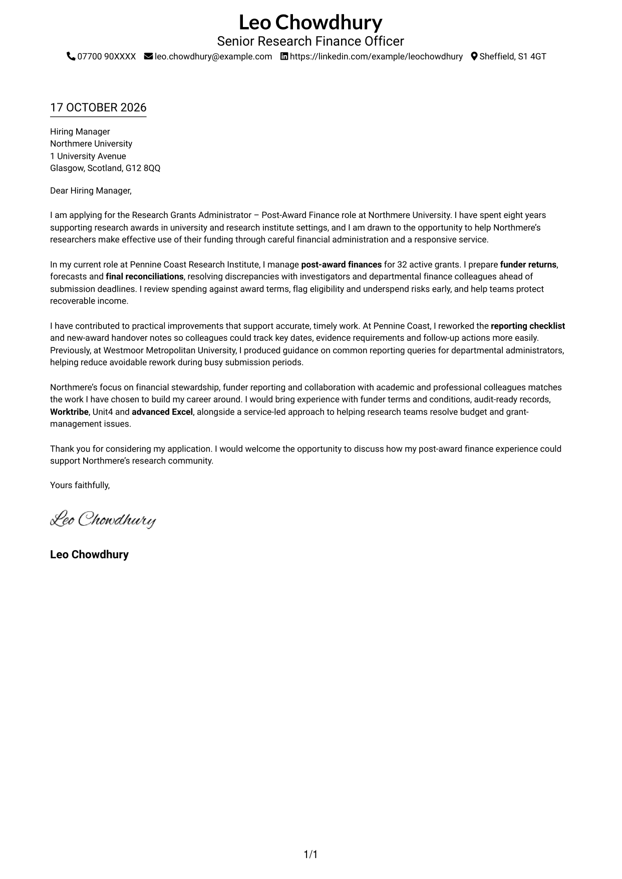 Cover letter example — page 1