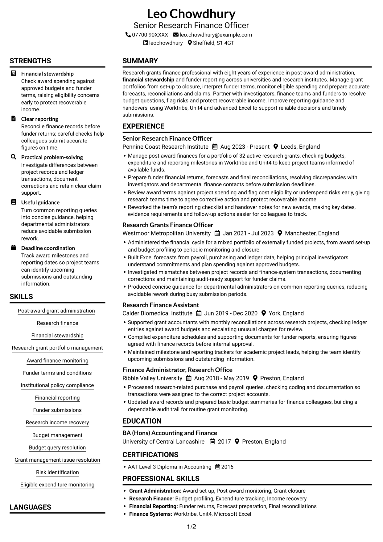 CV example — page 1