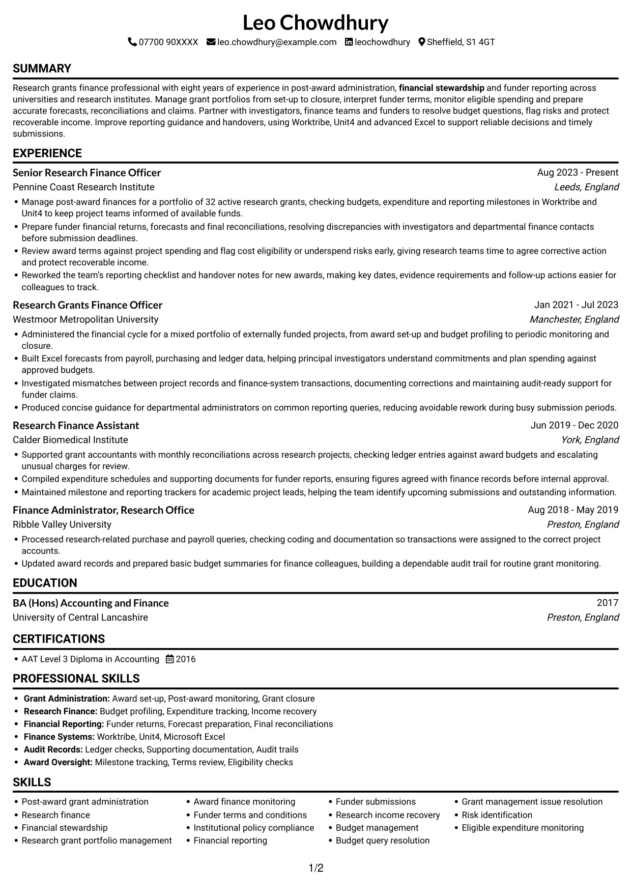 CV example — page 1