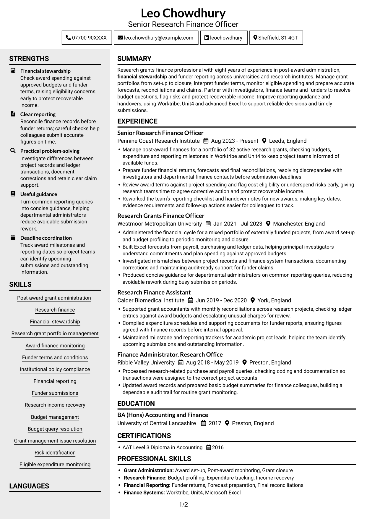 CV example — page 1