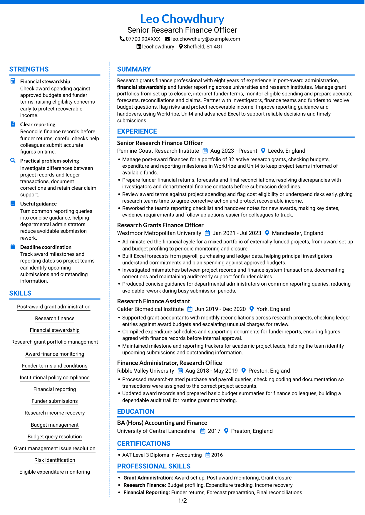 CV example — page 1