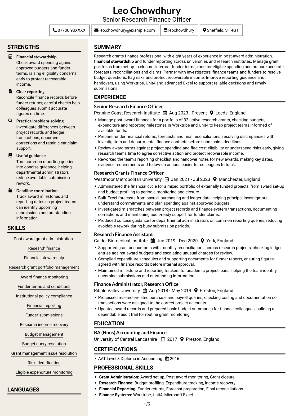 CV example — page 1