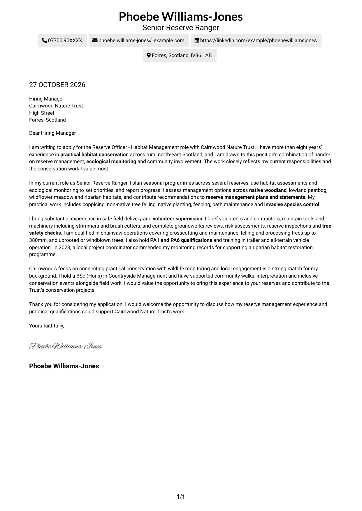 Cover letter example — page 1