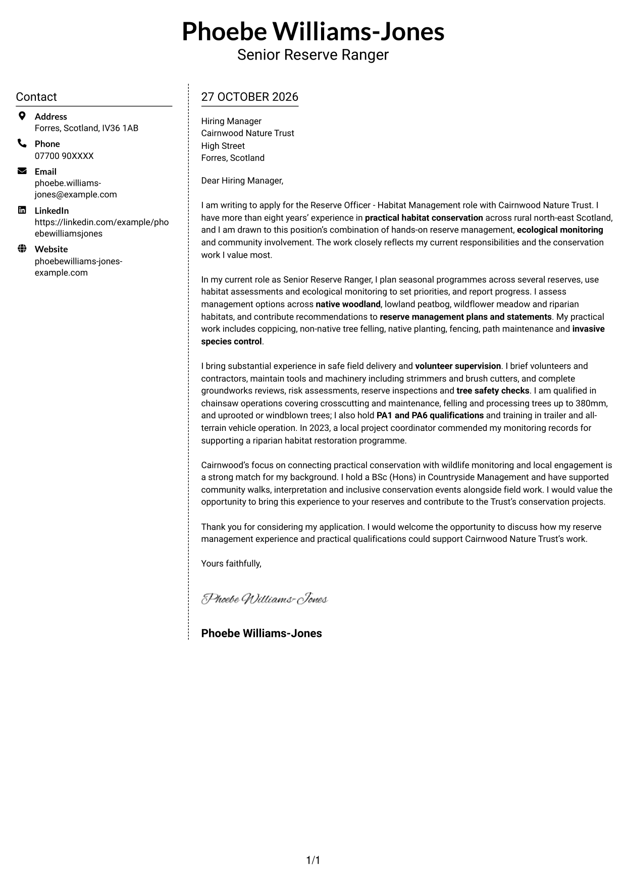 Cover letter example — page 1