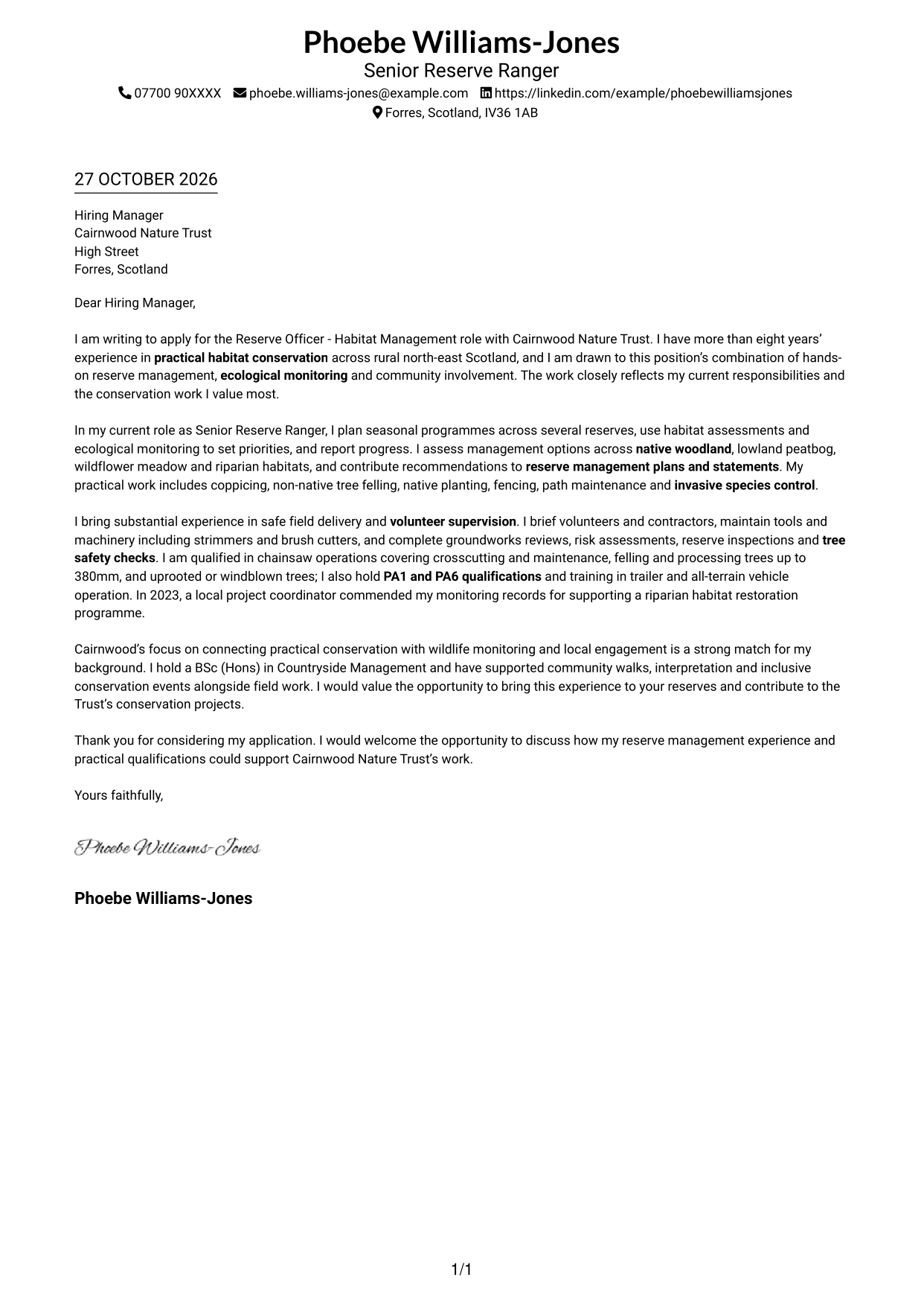Cover letter example — page 1