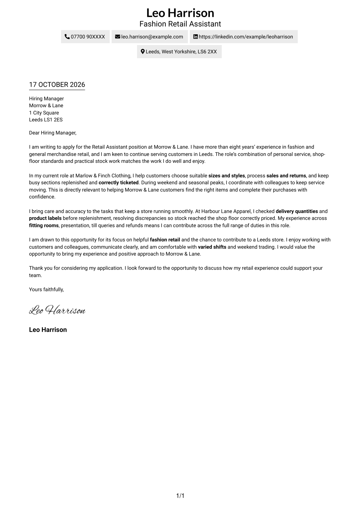 Cover letter example — page 1