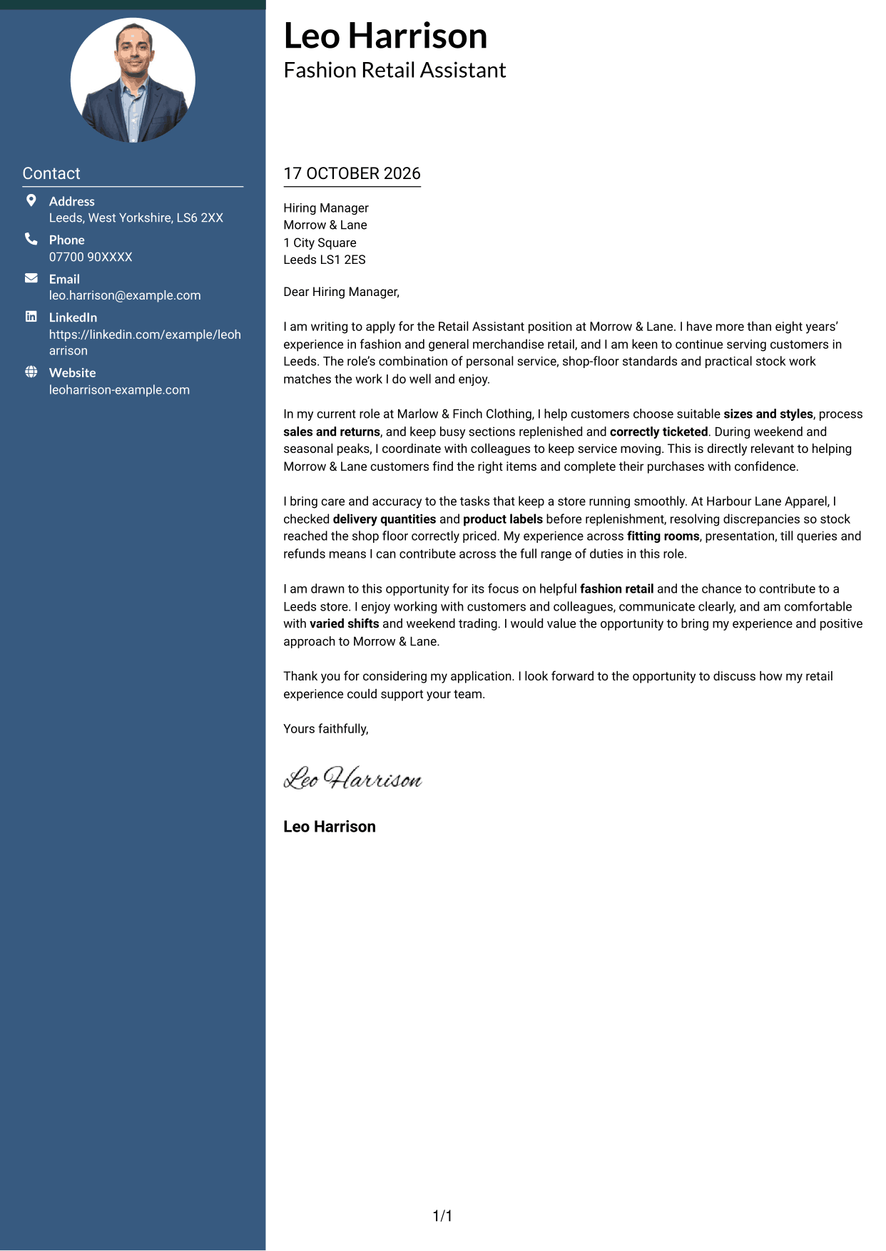 Cover letter example — page 1