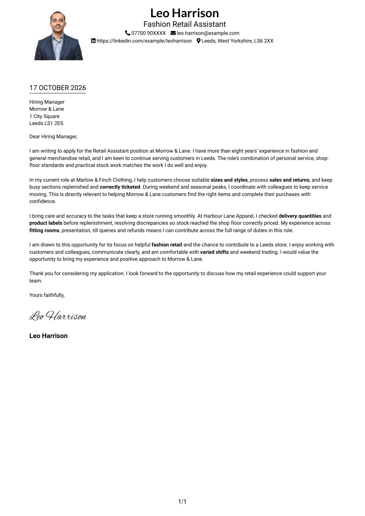 Cover letter example — page 1