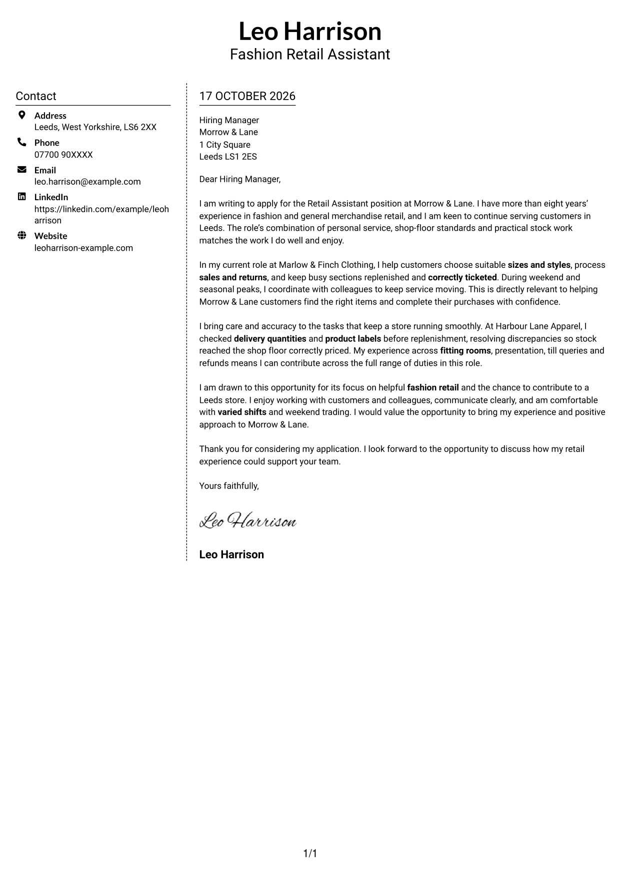 Cover letter example — page 1