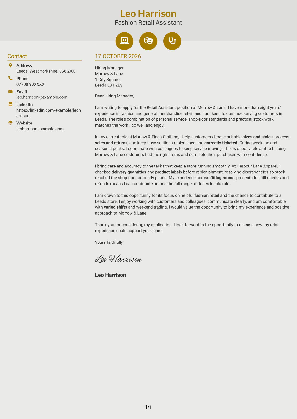 Cover letter example — page 1