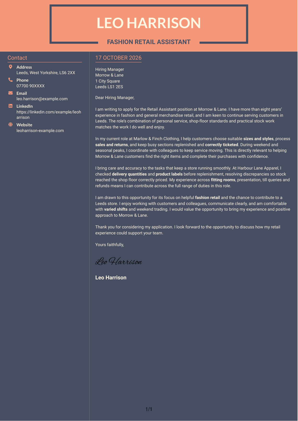 Cover letter example — page 1