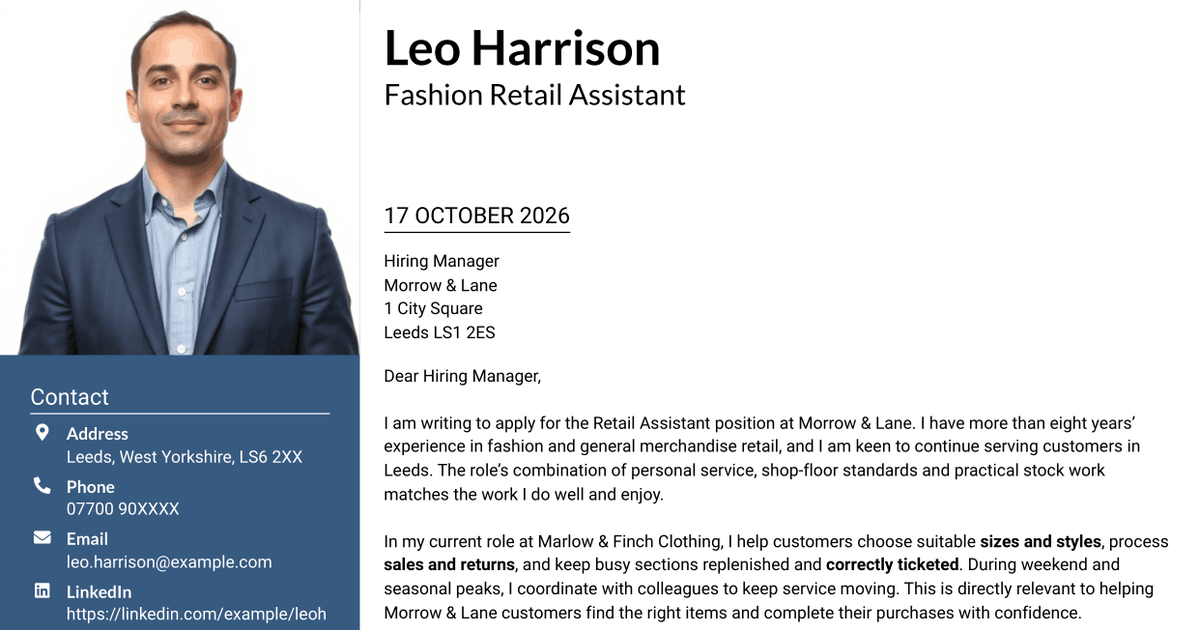 7 Retail Assistant - Fashion Retail Cover Letter Templates with Example