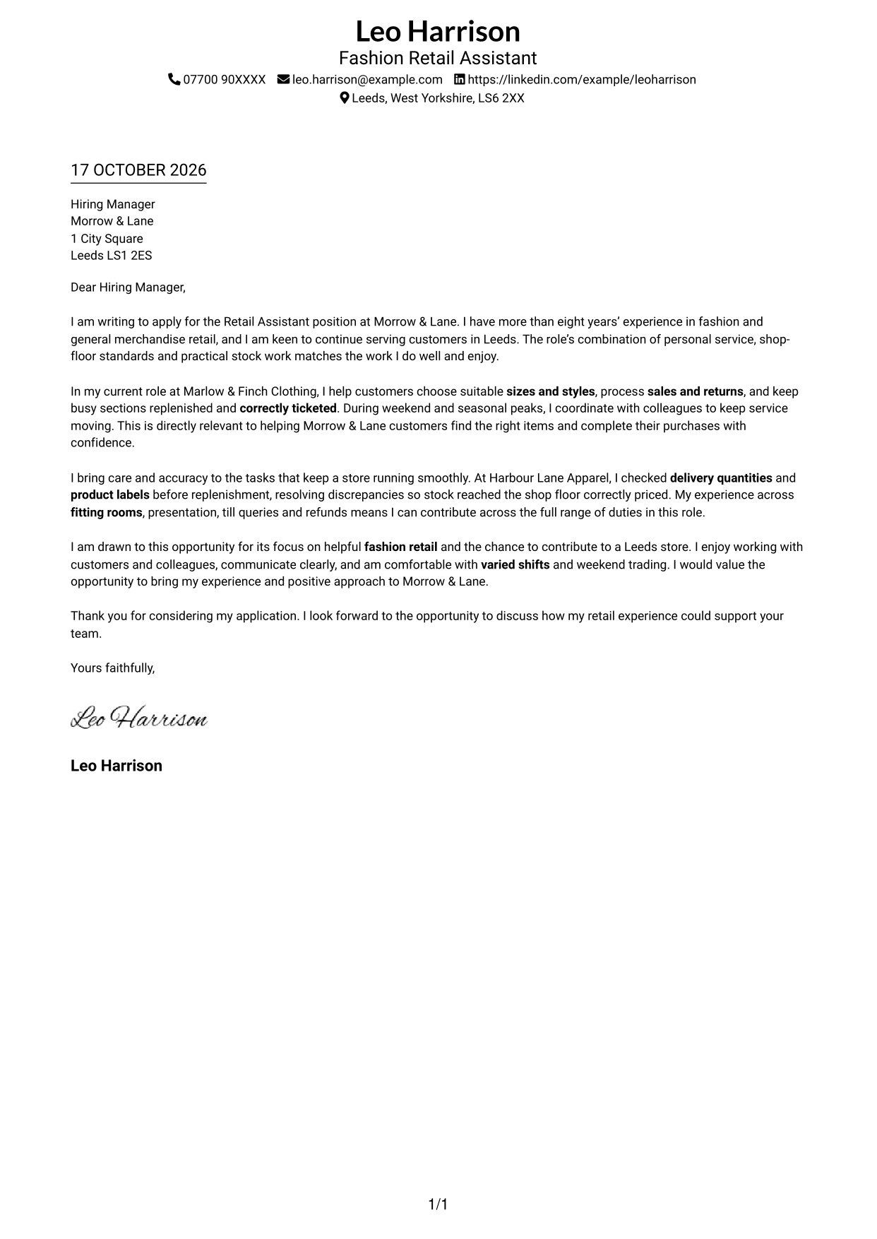 Cover letter example — page 1