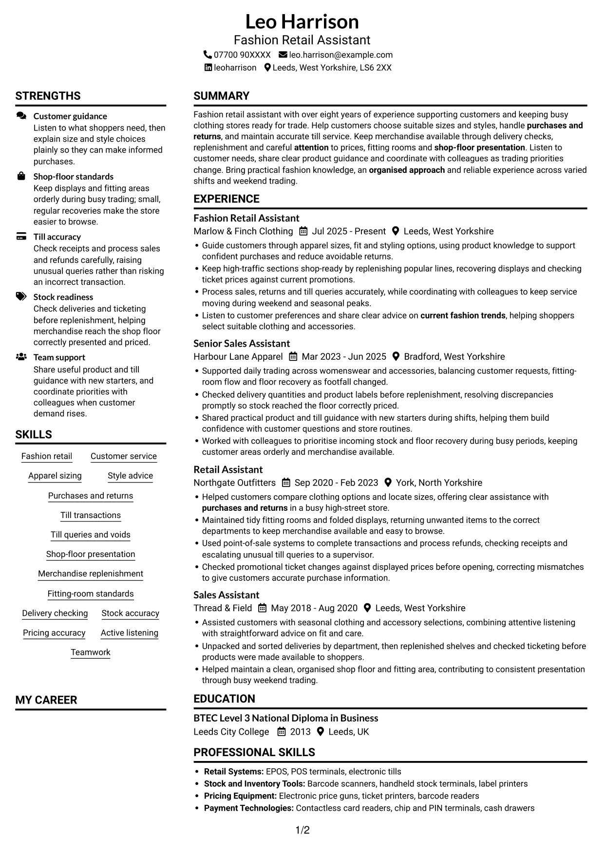 CV example — page 1