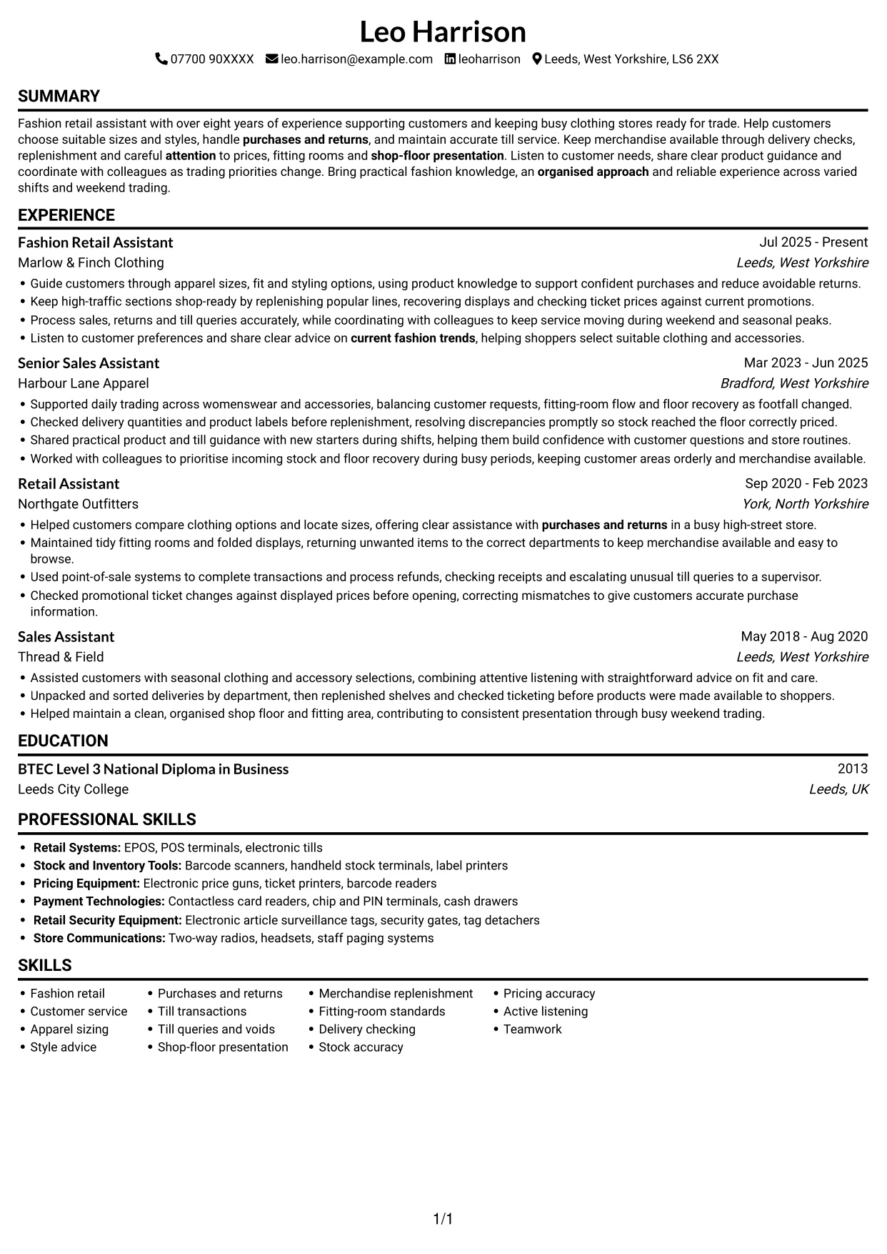 CV example — page 1