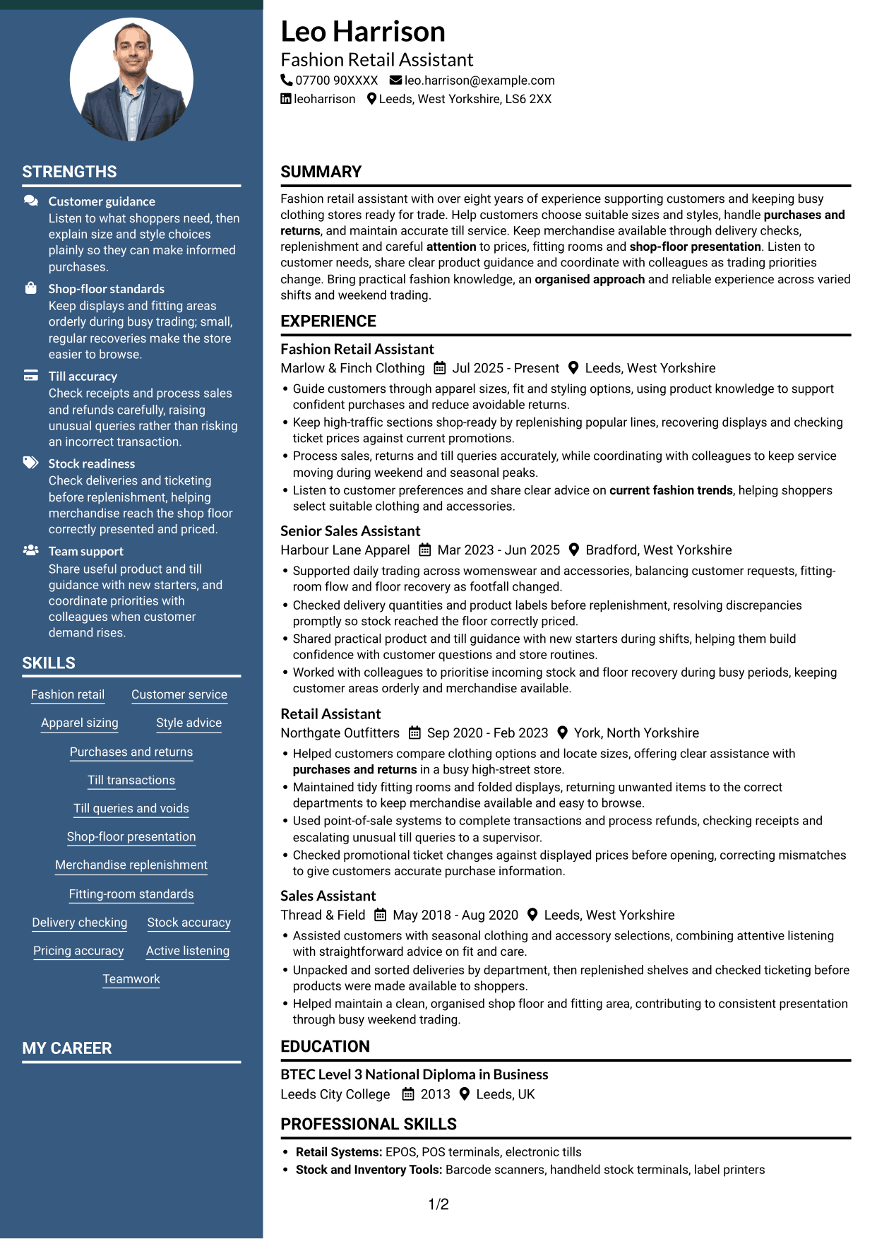 CV example — page 1
