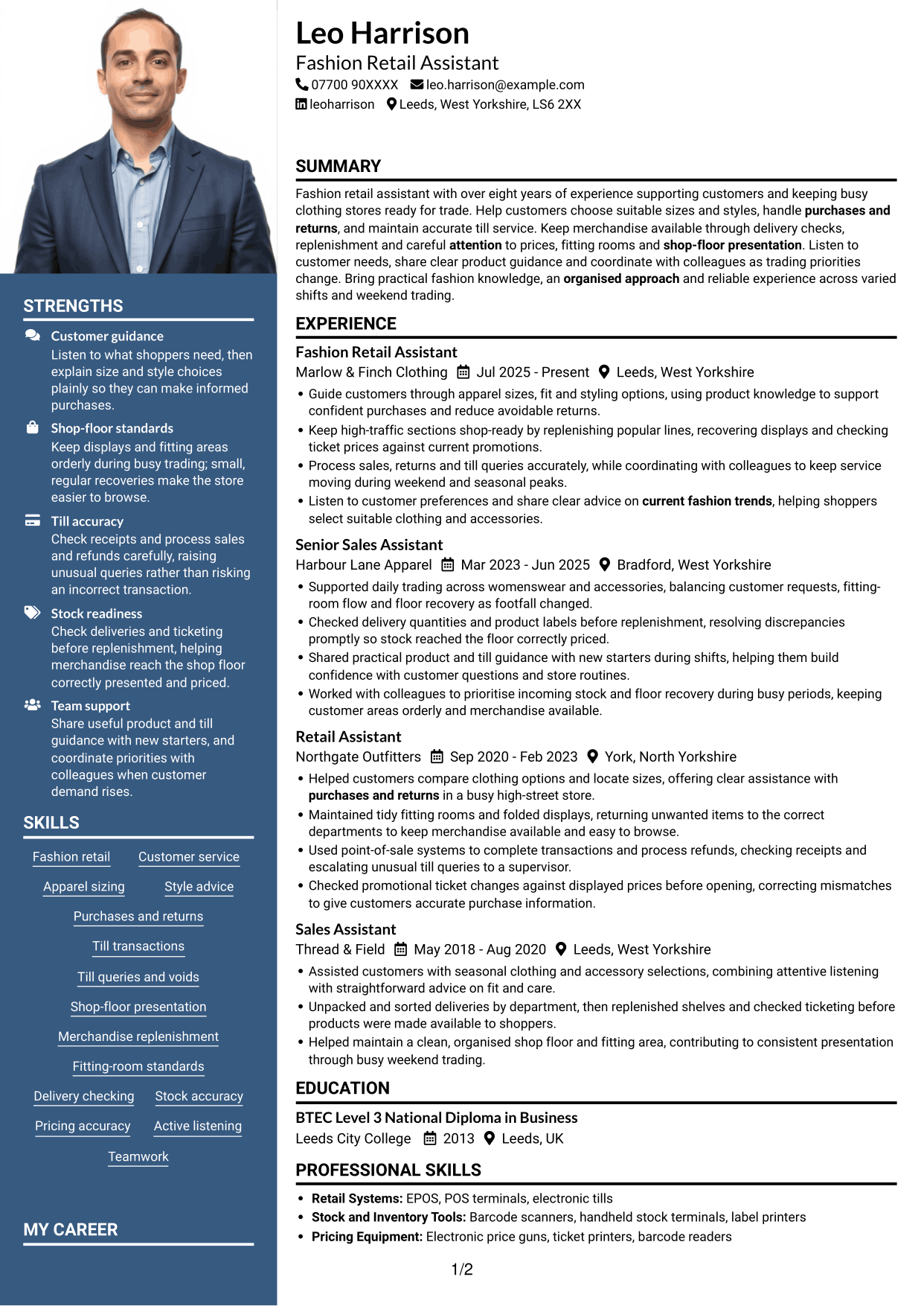 CV example — page 1